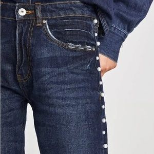 Zara Trafaluc Denimwear Faux Pearl Bead Detail Frayed Hem Jeans